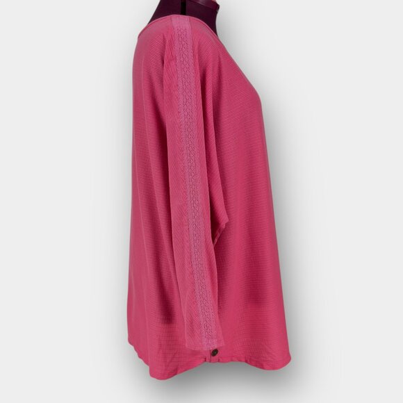 Lily Morgan 3X Pink Textured Knit Tunic Sleeve Button Hem Scoop Neck - Picture 2 of 10